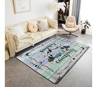 Homewish Happy Camping Indoor Floor Mat 3x5, Tappeto in legno blu, grigio verde, tappeto per camper natura rurale, tappeto decorativo a tema fattoria, non perde pelo