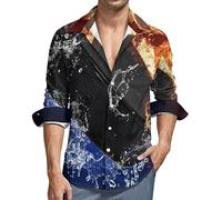 Homewish Ice and Fire - Camicia casual da uomo, a maniche lunghe, con bottoni, stampa vintage, Stile:, 5XL