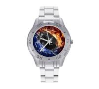 Homewish Ice and Fire - Orologio da polso da uomo, in acciaio inox, analogico, al quarzo, Stile:, regular, Bracciale