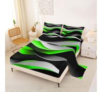 Homewish Lenzuolo con angoli per letto king size, a righe verdi e grigi | Linee geometriche lenzuola con tasca profonda 16 in / 40 cm, set di lenzuola semplici a righe ombré