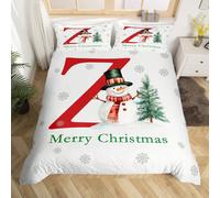 Homewish Merry Christmas - Set di biancheria da letto per culla, con simpatico pupazzo di neve, lettera Z, motivo: alberi di Natale in stile cartone animato, copripiumino invernale con fiocco di neve