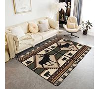 Homewish Moose Area Tappeto per Bambini Ragazzi Ragazze Rustico Caccia Animali Tappeto 100x150cm Farmhouse Wild Animal Sketch Carpet Western Tribal Indoor Floor Mat per soggiorno camera da letto