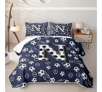 Homewish Personalizzato Initial N Soccer trapuntato biancheria da letto | Moderno copriletto con federa per cuscino, motivo calcio, sport, gaming, decorazione per la stanza