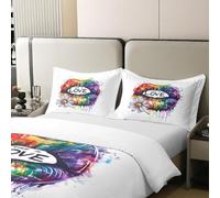 Homewish Rainbow Lips - Set copripiumino king size, in cotone, 3 pezzi | Pride Love - Set copripiumino per tutte le stagioni, motivo: margherite, colore: giallo, arancione, viola