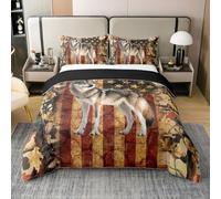 Homewish Set copripiumino 100% cotone mimetico con motivo a rami morti e animali selvatici, caccia e cacciatore, set di biancheria da letto con bandiera americana, 2 pezzi con 1 federa