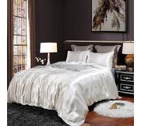 Homewish Set Copripiumino Bianco di Moda Doppio Formato di Seta Come Set di Biancheria da Letto in Raso Estate Reversibile Trapunta Copertura Poliestere Luna di Sexy Lusso Biancheria da Letto Decor