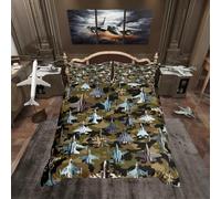 Homewish Set Copripiumino da Letto King con Stampa Jet da Combattimento per Bambini, Ragazzi e Uomini, Set Copripiumino con Tema Mimetico Militare, Stampa Jet da Combattimento, Set Copripiumino con