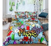 Homewish Set Copripiumino Doppio con Graffiti per Adolescenti Ragazzo Ragazza, Set Biancheria da Letto Hip Hop per Bambini Adulti, Decorazione Parete Graffiti Arte Urbana Cultura di Strada Set
