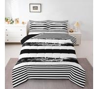 Homewish Set copripiumino king size a righe bianche e nere 3 pezzi | Piumino moderno e semplice a righe per tutte le stagioni Ombre arte astratta graffiti trapunta lavabile biancheria da letto