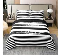 Homewish Set copripiumino king size in cotone a righe bianche e nere 3 | Set copripiumino moderno e semplice a righe ombre, arte astratta, graffiti, set copripiumino per tutte le stagioni
