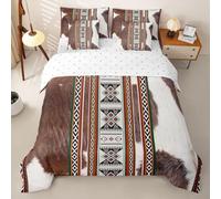 Homewish Set copripiumino king size in stile azteco occidentale, 7 pezzi | Set di biancheria da letto in pelle bovina con stampa vintage con animali esotici geometrici lenzuola con federe morbide