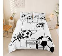 Homewish Set copripiumino per lettino da calcio, per bambini e adolescenti, colore bianco, sportivo, estetico, con campo da calcio, copripiumino per gli amanti del calcio