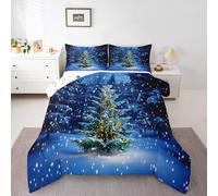 Homewish Set copripiumino per letto king size con albero di Natale, per ragazzi e ragazze, bambini, biancheria da letto a tema invernale, 3 pezzi, set di biancheria da letto con scritta "Happy New