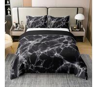 Homewish Set copripiumino per letto super king size, 100% cotone, motivo marmorizzato sfumato con pietre sfumate, set di biancheria da letto per bambini e ragazzi, moderno, nero e grigio