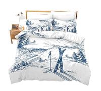 Homewish Set copripiumino per sport da sci per ragazzi, ragazzi, ragazzi, ragazzi, uomini, sport invernali, a tema sci, con lacci con cerniera, in morbida microfibra per neve, paesaggio, montagna,