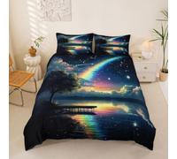 Homewish Set copripiumino singolo con 1 federa per cuscino | Rainbow Galaxy Bedding - Set copripiumino per tutte le stagioni, motivo: albero sul lago