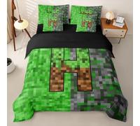 Homewish Set copripiumino singolo con lettera H personalizzata, 7 pezzi | Pixel Grid Miners Set di biancheria da letto Pixelated Miners Gaming set di lenzuola con federe cuscino 45 x 45