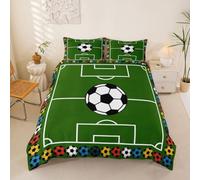 Homewish Set copripiumino singolo con motivo calcio per bambini e adolescenti, verde campo da calcio, copripiumino multicolore per amanti del calcio