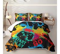Homewish Set copripiumino singolo per console di gioco, 2 pezzi | Rainbow Tie Dye Gaming Gamer Videogiochi Trapuntato Copriletto Copriletto Set di Biancheria da Letto