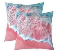 Homewish Set di 2 federe per cuscini a tema estivo, 40,6 x 40,6 cm, per divano letto, divano, rosa, oceano, mare, onda, stile tropicale, federe decorative floreali 3D ad olio