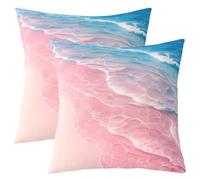 Homewish Set di 2 federe per cuscini estive con onde oceaniche, 40,6 x 40,6 cm, per divano letto, divano, federe per cuscini con sfumature rosa, federe decorative con paesaggio mediterraneo
