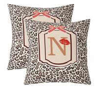 Homewish Set di 2 federe per cuscino con stampa leopardata, 40 x 40 cm | Federa decorativa per cuscino con lettera N con iniziale N per soggiorno Funky Red Bow and Lips federa divano