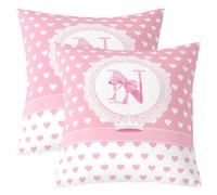 Homewish Set di 2 federe per cuscino personalizzate con lettera N 40 x 40 | Federa decorativa per cuscino con fiocco con monogramma a forma di cuore rosa, per divano e divano