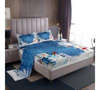 Homewish Set di biancheria da letto a tema pupazzo di neve per ragazzi e ragazze, per Natale, con 1 lenzuolo con angoli, 1 lenzuolo piano, 3 pezzi, motivo a Babbo Natale, per l'inverno, regali di