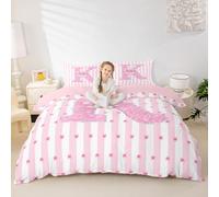 Homewish Set di biancheria da letto con alfabeto K, fiocco rosa, per ragazze, con copripiumino e federe, per letto super king size, per bambini e adolescenti, per camera da letto Dreamy Princess