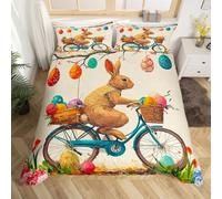 Homewish Set di biancheria da letto con coniglio pasquale, copripiumino a tema pasquale, 2 pezzi, decorazioni pasquali, copripiumino carino con coniglio, copripiumino per letto singolo con uova di