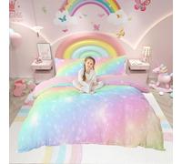 Homewish Set di biancheria da letto con copripiumino arcobaleno per bambini e adolescenti, con glitter dorati, per letto king size, motivo astratto, acquerello, arte, copriletto, decorazione per