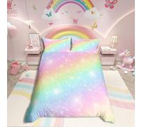 Homewish Set di biancheria da letto con copripiumino arcobaleno per bambini, ragazze, adolescenti, tie dye pastello, per letto matrimoniale, glitter dorato, girly dolce piumone astratta, acquerello