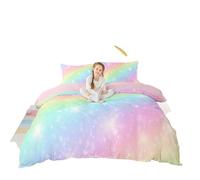 Homewish Set di biancheria da letto con copripiumino arcobaleno per bambini, ragazze, adolescenti, tintura a nodi, per letto singolo, con glitter dorati, dolce trapunta astratta ad acquerello arte
