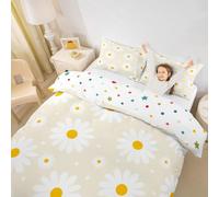 Homewish Set di biancheria da letto con copripiumino beige floreale con margherite color crema, per bambini, adolescenti, donne, tema botanico, fiori rustici, decorazione per la camera