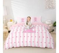 Homewish Set di biancheria da letto con copripiumino con fiocco rosa e monogramma con fiocco Kawaii, per bambini, adolescenti, donne, camera da letto Dreamy Princess