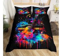 Homewish Set di biancheria da letto con copripiumino e federe, motivo graffiti, chitarra, pianoforte, strumenti musicali, per bambini, ragazzi e ragazze, set di biancheria da letto con musica rock