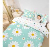 Homewish Set di biancheria da letto con copripiumino floreale color foglia di tè con margherite e fiori da giardino, per bambini, adolescenti, adulti, decorazione estetica moderna, set di biancheria