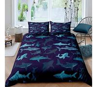Homewish Set di biancheria da letto con copripiumino grande con squalo scogliera e oceano profondo, per bambini, ragazzi, ragazze, roditori, vita marina, hawaiano, copripiumino per camera dei bambini