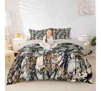 Homewish Set di biancheria da letto con copripiumino mimetico per letto king size, stile country cabin loge, per adolescenti, adulti, donne, in legno, con foglie di albero