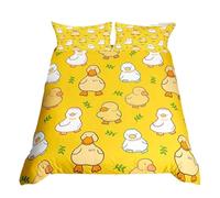 Homewish Set di biancheria da letto con copripiumino per bambini, ragazzi e ragazze, grazioso set di biancheria da letto con anatra gialla disegnata a mano, per letto matrimoniale, con 2 federe