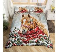 Homewish Set di biancheria da letto con copripiumino per lettino e culla, con motivo natalizio e rustico, con fiocchi di neve, set di biancheria da letto con animali