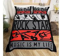 Homewish Set di biancheria da letto con copripiumino per letto matrimoniale con chitarra elettrica e musica rock, set di biancheria da letto per letto matrimoniale, set di biancheria da letto con