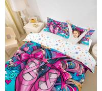 Homewish Set di biancheria da letto con copripiumino singolo con fiocco e ballerine rosa, design chic con ballerine, per bambini, ragazzi e ragazze, note musicali e cuore