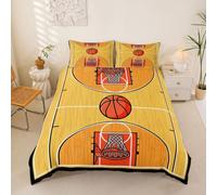 Homewish Set di biancheria da letto con copripiumino super king size con campo da basket in legno per adulti adolescenti donne palla giochi sportivi copripiumino 3D con venature del legno