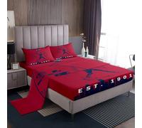 Homewish Set di biancheria da letto con lenzuolo con angoli, per letto matrimoniale, motivo baseball, softball, per ragazzi e adulti, per camera da letto con atleti e città, (Minnesota), rosso e blu