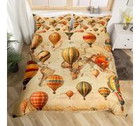 Homewish Set di biancheria da letto con mappa del mondo, per ragazzi e ragazze, con copripiumino a tema nostalgico vintage, per letto matrimoniale con stampa di mongolfiere, copripiumino con stampa di