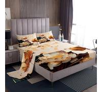 Homewish Set di biancheria da letto con motivo floreale bianco, beige e oro, motivo floreale con fiori di loto, set di lenzuola matrimoniali con foglie sfumate, lenzuolo superiore a tema botanico,