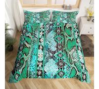 Homewish Set di biancheria da letto con motivo serpente verde, esotico, etnico, tribale, freccia, azteco, copripiumino king size, deserto tropicale, animali selvatici, piccolo drago, rettile,