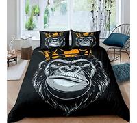 Homewish Set di biancheria da letto con testa di gorilla, per bambini, adolescenti, corona, letto con animali selvatici, decorazione per camera da letto, matrimoniale, colore nero, tema safari