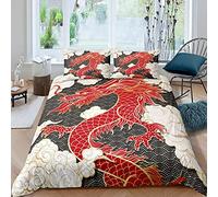 Homewish Set di biancheria da letto Dragon Onda Giapponese Copripiumino per Bambini Ragazzi Ragazze Adolescenti Adulto Animale Nuvola Copripiumino Orientale Schizzo Oceano Copripiumino Con Chiusura C